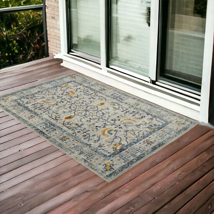 Carpet for workout rug-2' X 3' Southwestern Stain Resistant Indoor / Outdoor Area Rug - Yellow / Ivory