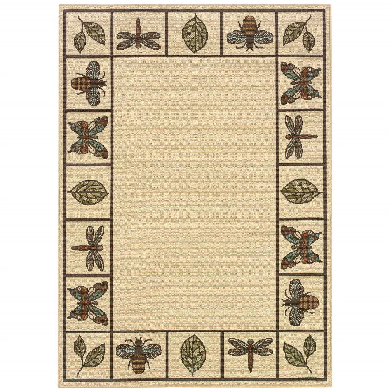 Carpet for road trip-2' X 4' Abstract Stain Resistant Indoor / Outdoor Area Rug - Brown / Ivory