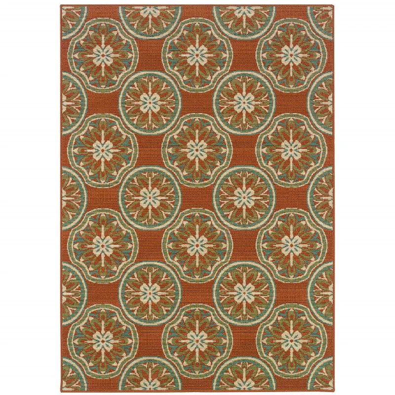 Carpet for mudroom-2' X 4' Floral Stain Resistant Indoor & Outdoor Area Rug - Brown / Ivory