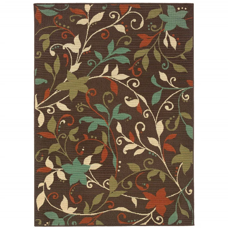 Carpet for old rug-2' X 4' Floral Stain Resistant Outdoor / Indoor Area Rug - Brown