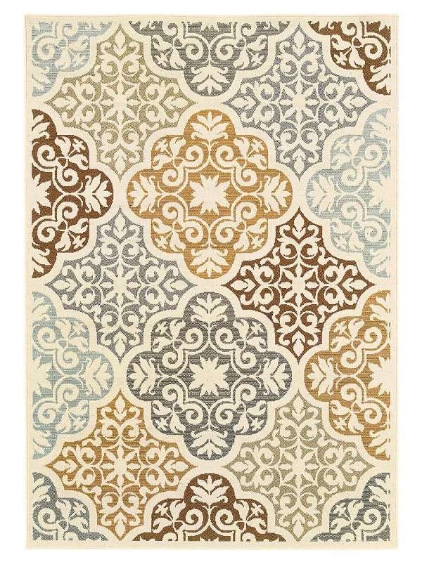 Carpet UV resistant-2' X 4' Floral Stain Resistant Outdoor / Indoor Area Rug - Gray / Ivory