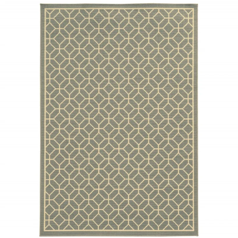 Carpet kid friendly-2' X 4' Geometric Stain Resistant Area Rug Indoor & Outdoor - Gray / Ivory