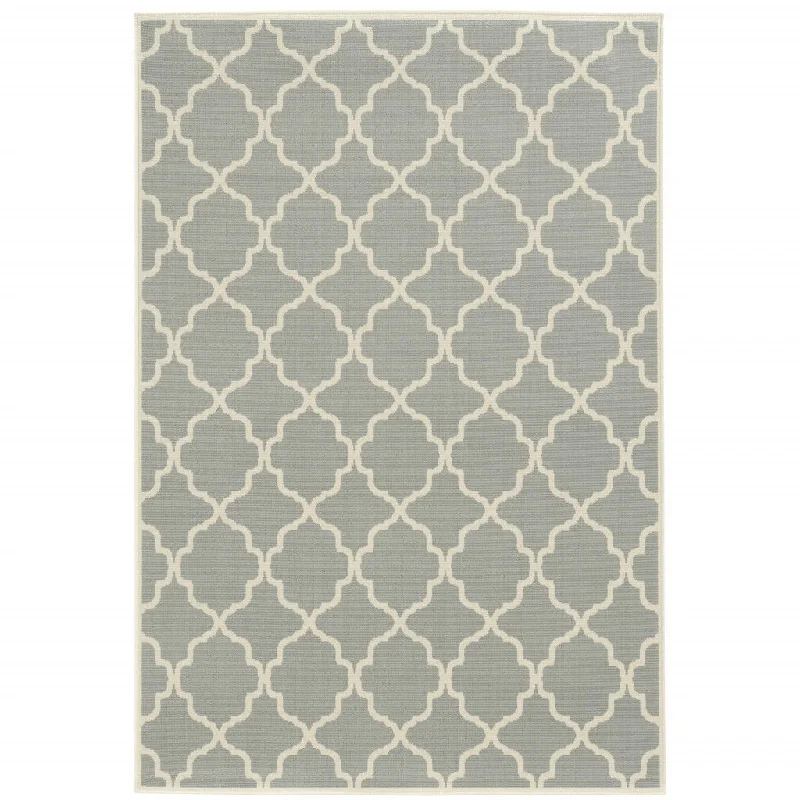 Carpet silk-2' X 4' Geometric Stain Resistant Area Rug Outdoor & Indoor - Ivory / Gray