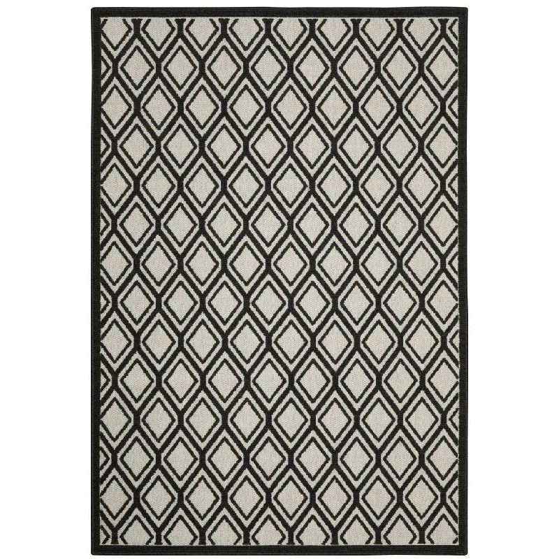 Carpet for gym-2' X 4' Geometric Stain Resistant Indoor / Outdoor Area Rug - Beige / Black