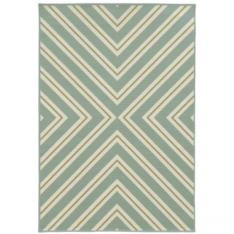 Carpet for deck rug-2' X 4' Geometric Stain Resistant Indoor / Outdoor Area Rug - Blue / Green