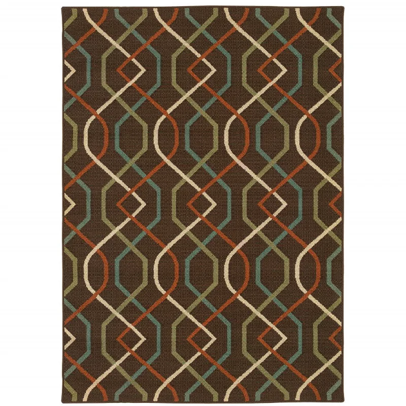 Carpet for foldable rug-2' X 4' Geometric Stain Resistant Indoor / Outdoor Area Rug - Brown / Ivory