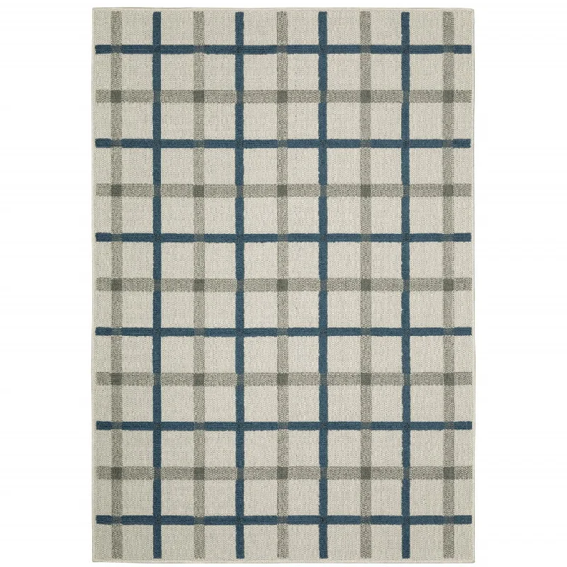 Carpet kid friendly-2' X 4' Geometric Stain Resistant Outdoor & Indoor Area Rug - Blue / Beige