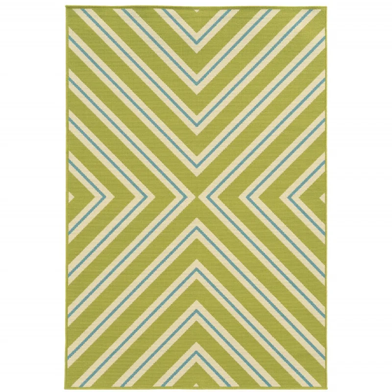 Carpet for basement-2' X 4' Geometric Stain Resistant Outdoor / Indoor Area Rug - Blue / Green