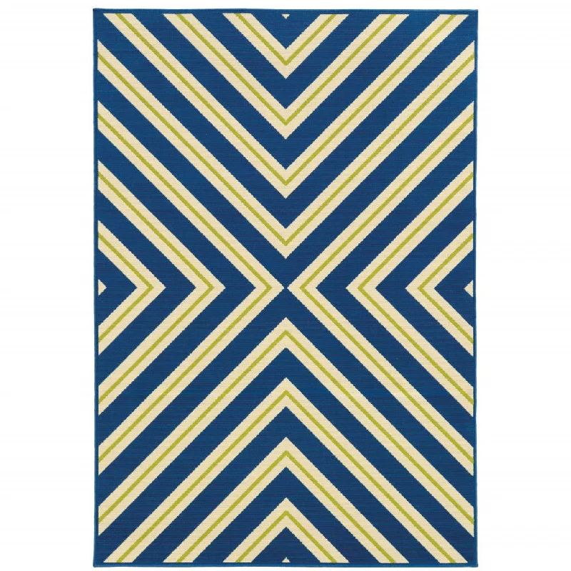 Carpet for Airbnb-2' X 4' Geometric Stain Resistant Outdoor & Indoor Area Rug - Blue / Ivory