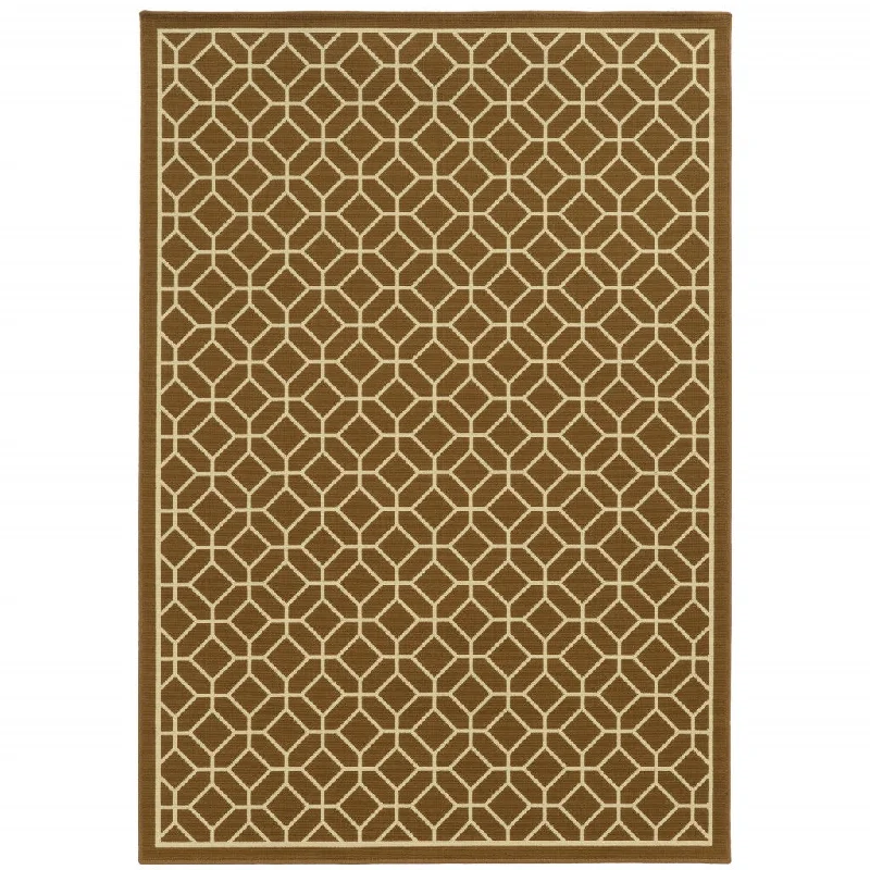 Carpet rustic-2' X 4' Geometric Stain Resistant Outdoor / Indoor Area Rug - Brown / Ivory