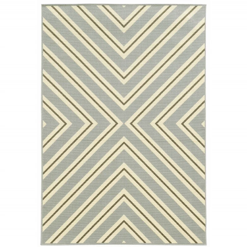 Carpet blended-2' X 4' Geometric Stain Resistant Outdoor & Indoor Area Rug - Gray / Ivory