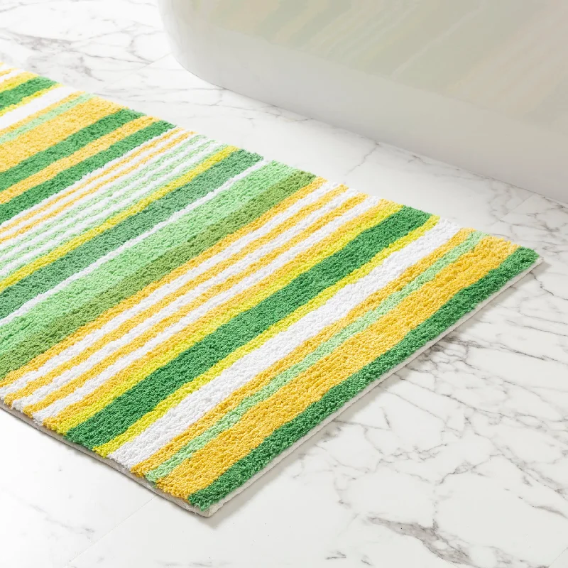 Carpet for deck chairs-Citrus Stripe Yellow/Green Bath Rug