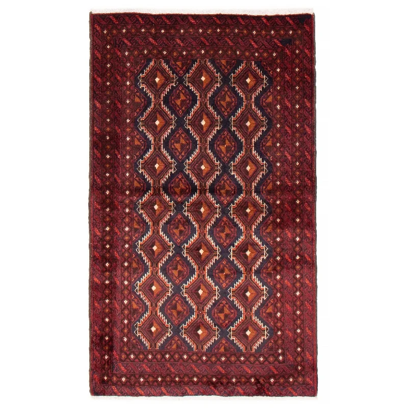 Carpet for renovation rug-ECARPETGALLERY Hand-knotted Baluch Navy, Red Wool Rug - 3'5 x 5'5