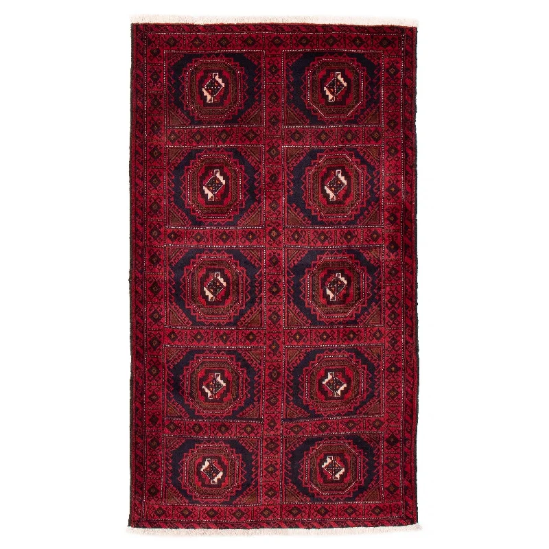 Carpet for runner rug-ECARPETGALLERY Hand-knotted Baluch Red Wool Rug - 3'8 x 6'2