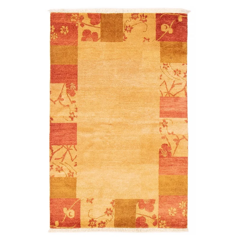 Carpet frieze-ECARPETGALLERY Hand-knotted Finest Ziegler Light Yellow Wool Rug - 4'1 x 6'2