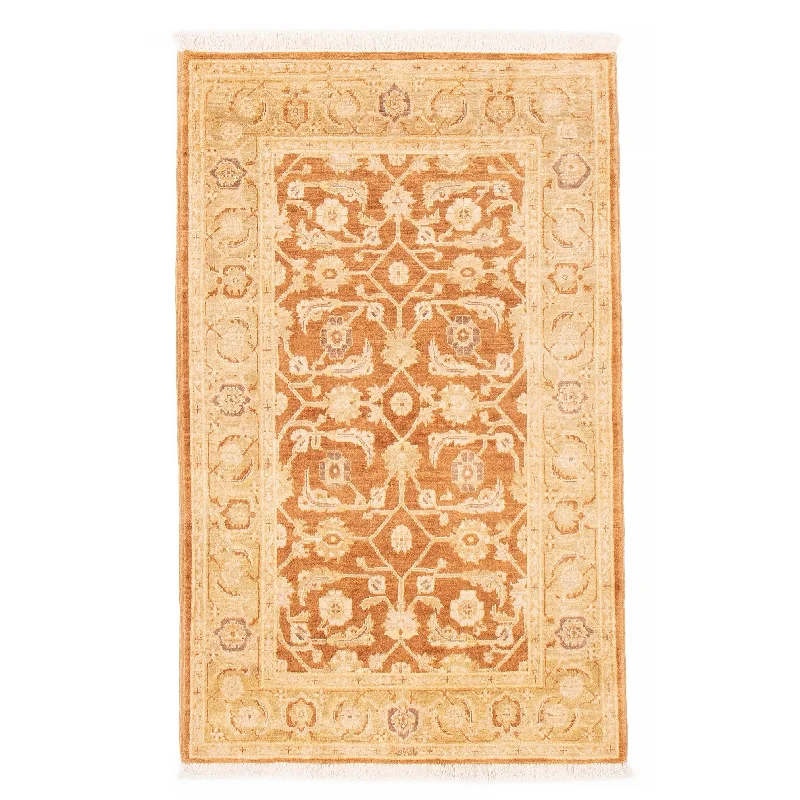 Carpet machine washable-ECARPETGALLERY Hand-knotted Oushak Light Brown Wool Rug - 4'0 x 6'1