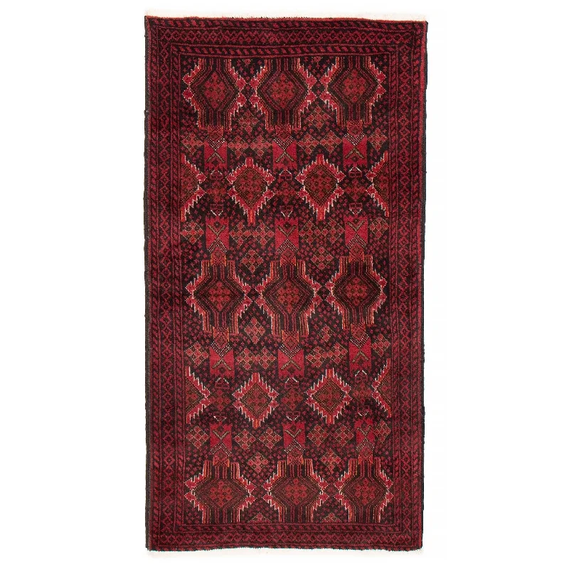 Carpet for dorm-ECARPETGALLERY Hand-knotted Royal Baluch Black, Red Wool Rug - 3'3 x 6'3