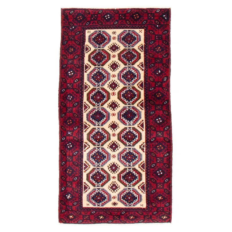 Carpet for heavy rug-ECARPETGALLERY Hand-knotted Royal Baluch Ivory, Red Wool Rug - 3'1 x 5'9