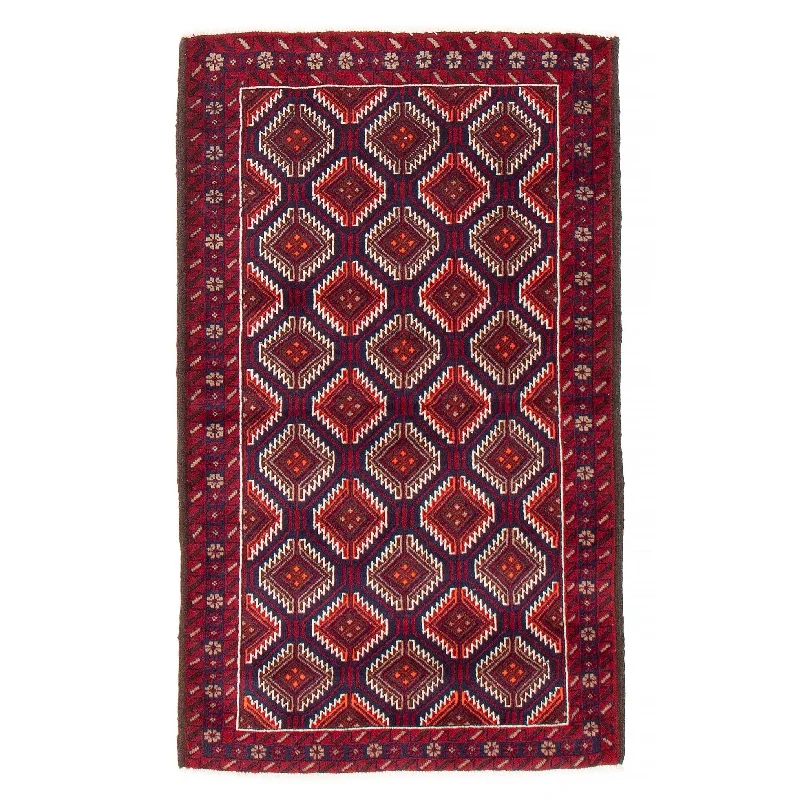 Carpet for heavy rug-ECARPETGALLERY Hand-knotted Royal Baluch Navy, Red Wool Rug - 3'3 x 5'5