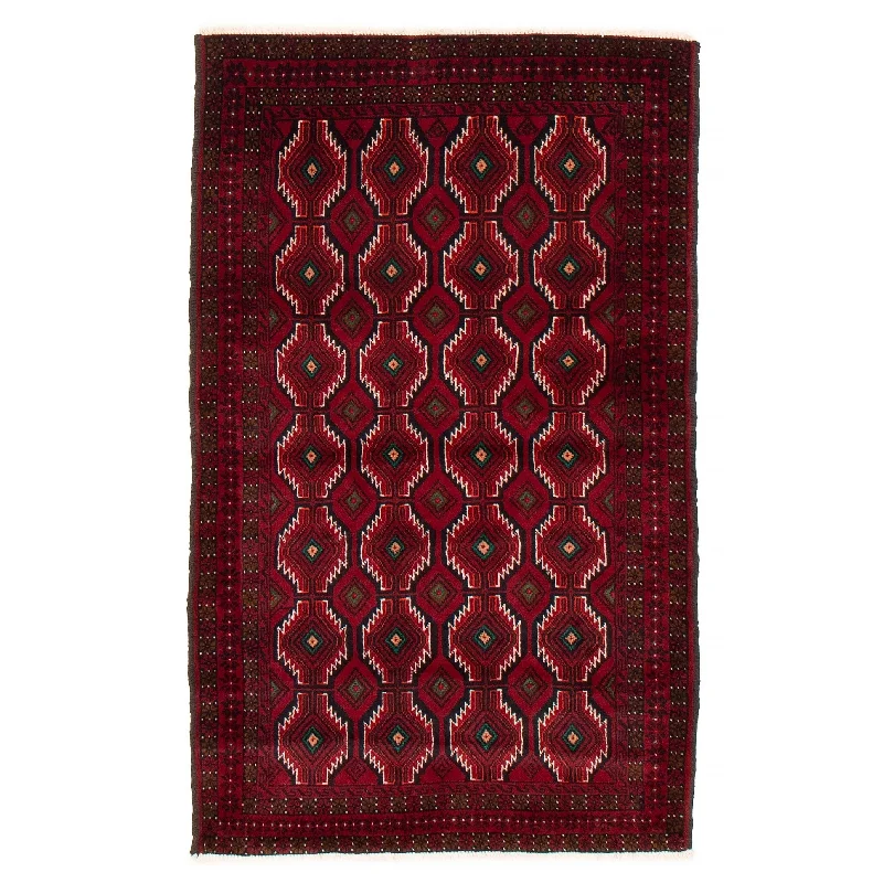 Carpet for hallway-ECARPETGALLERY Hand-knotted Royal Baluch Red Wool Rug - 3'5 x 5'7