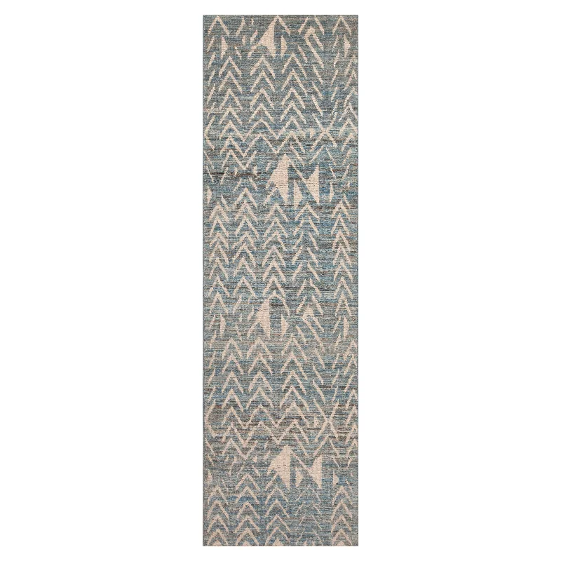 Carpet thin pile-Blue Zameen Modern Wool Runner - 3' x 10'8"