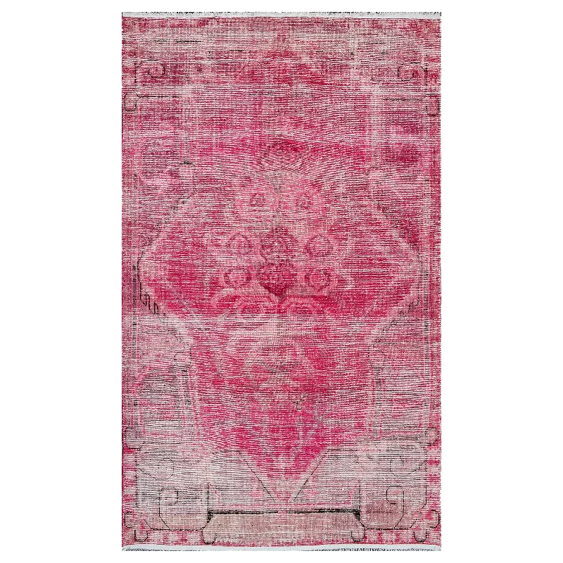 Carpet for trailer-Pink Vintage Wool Cotton Blend Rug - 4'9" x 8'