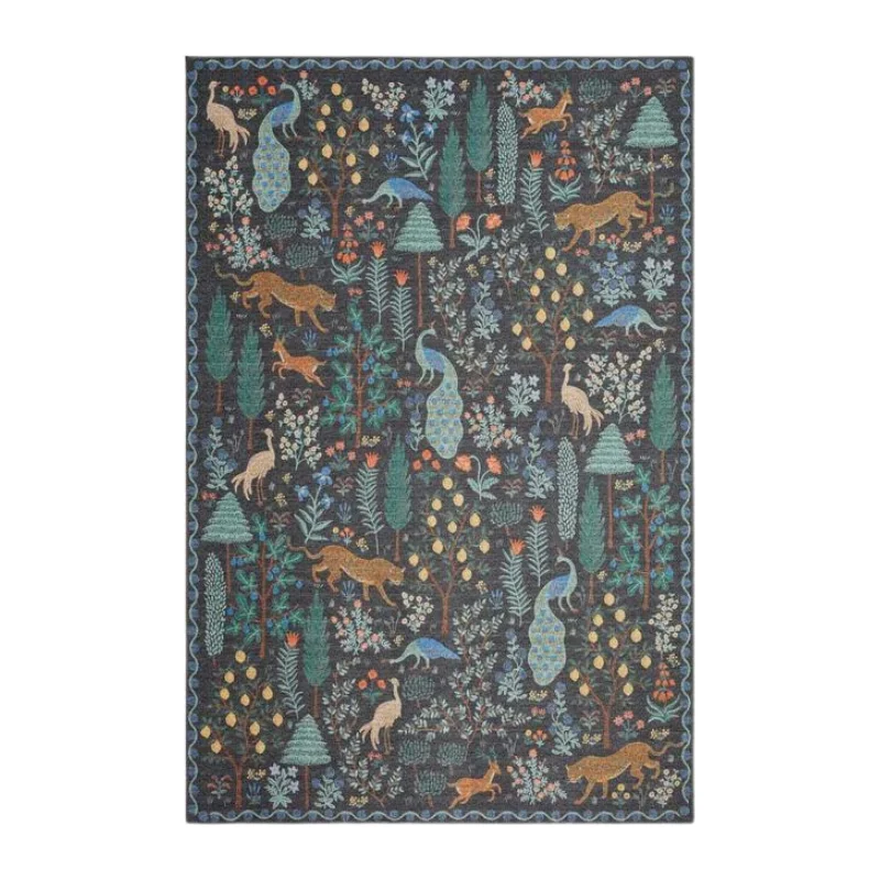 Carpet for farmhouse rug-Rifle Paper Co. X Loloi/ Menagerie Forest Black Rug