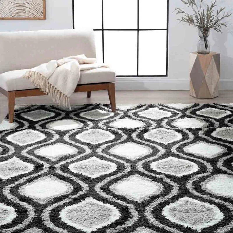 Carpet striped-Tayse Area Rugs Uptown Shag White UPT1048