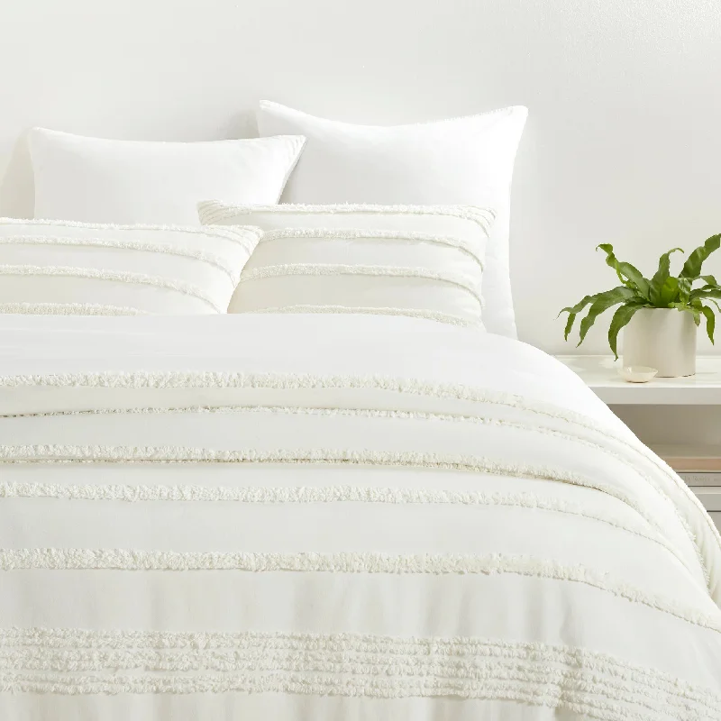 Carpet best brands-Textured Stripe White Duvet Cover Set