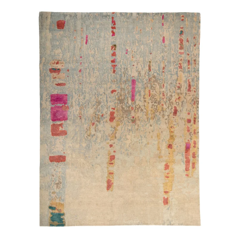 Carpet for modern home rug-Blue & Pink Contemporary Tibetan Wool Silk Blend Rug - 8' x 10'