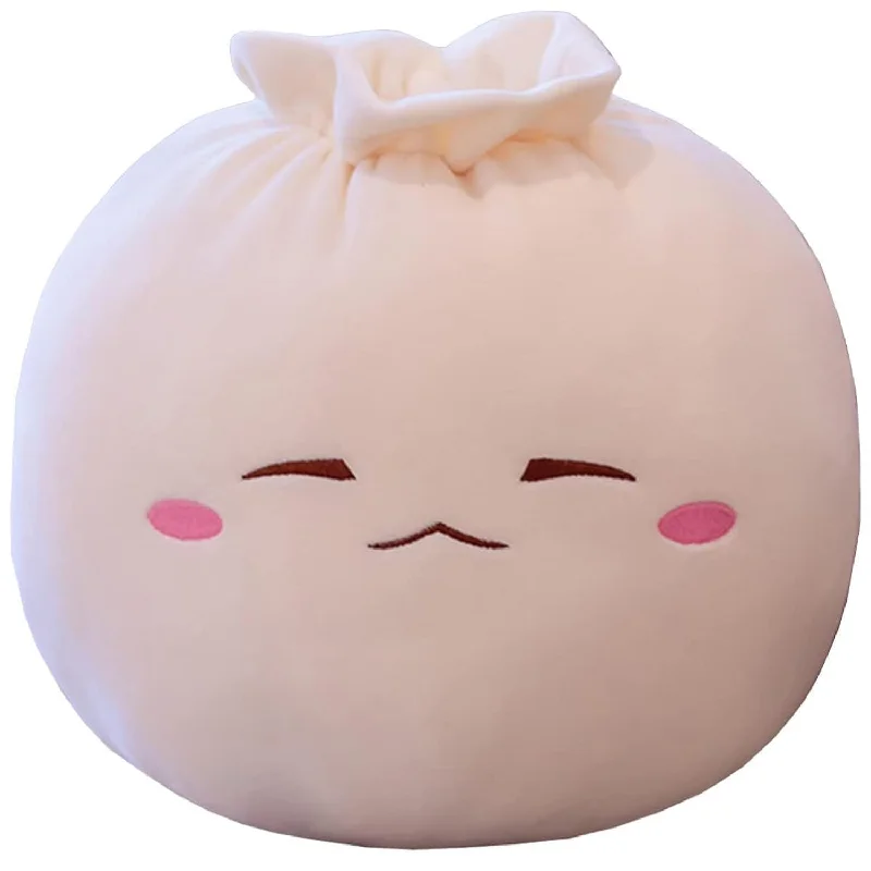 Pillow for spare beds-Dumpling Plush Pillow With Cute Features, Stuffed Bun Plush, Funny Food Toy