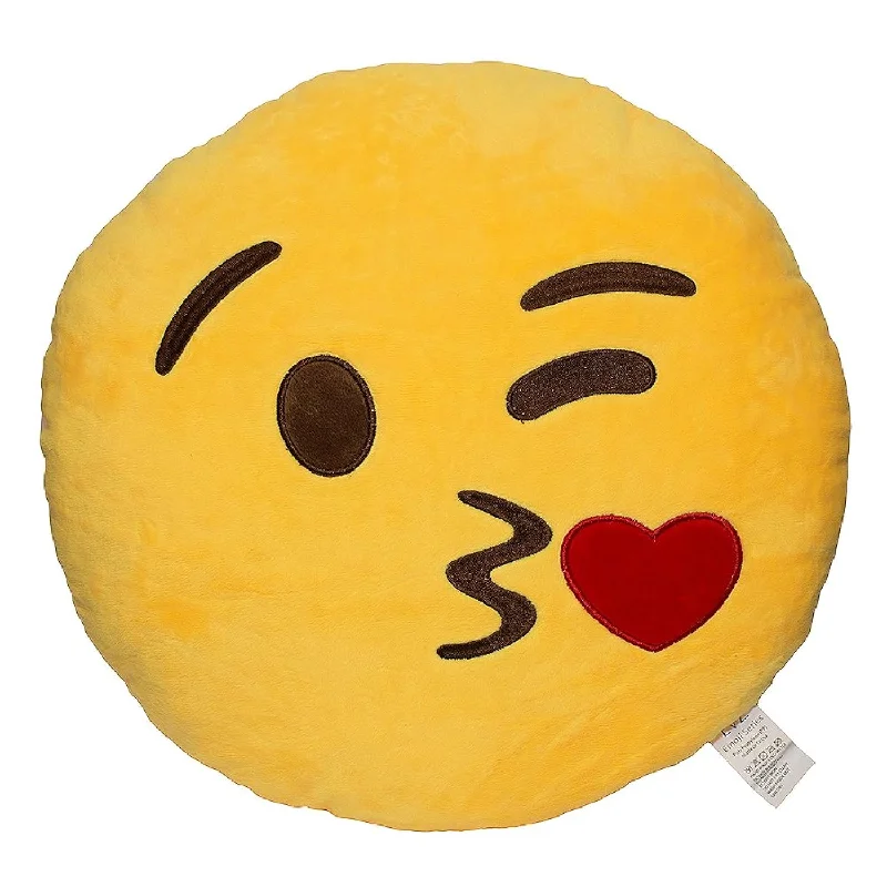 Pillow with natural fabric-Emoji Throwingkiss Face Emoticon Cushion Stuffed Plush Soft Pillow, Officia