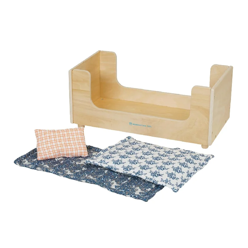 Pillow with machine-washable fabric-Manhattan Toy Sleep Tight Wooden Play Sleigh Bed with Pillow and Blanket fo