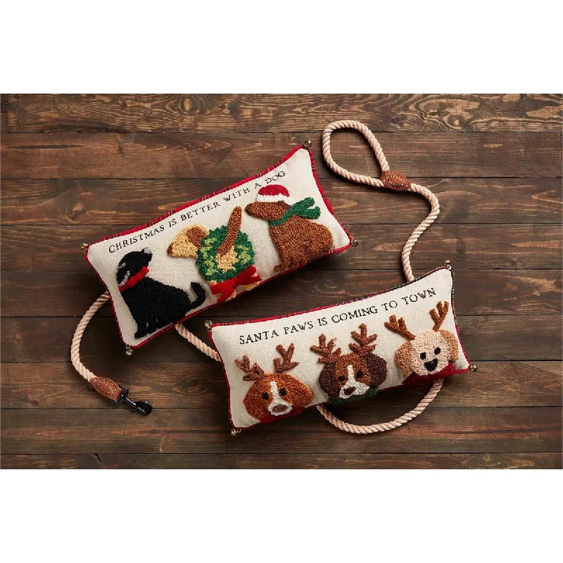 Pillow for camping relaxation-Mud Pie - Christmas Dog Hooked Pillow