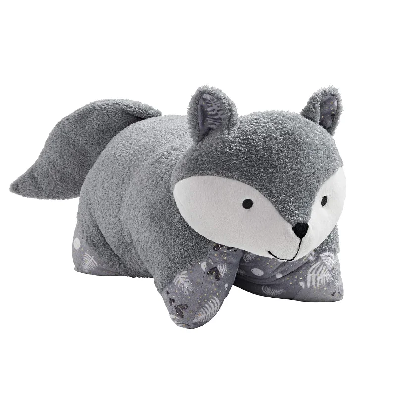 Pillow for hot nights-Pillow Pets Naturally Comfy Fox Stuffed Animal Plush Toy, Gray