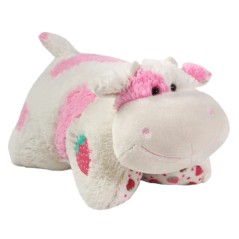 Pillow with washable design-Pillow Pets Sweet Scented Strawberry Cow Stuffed Animal Plush Toy