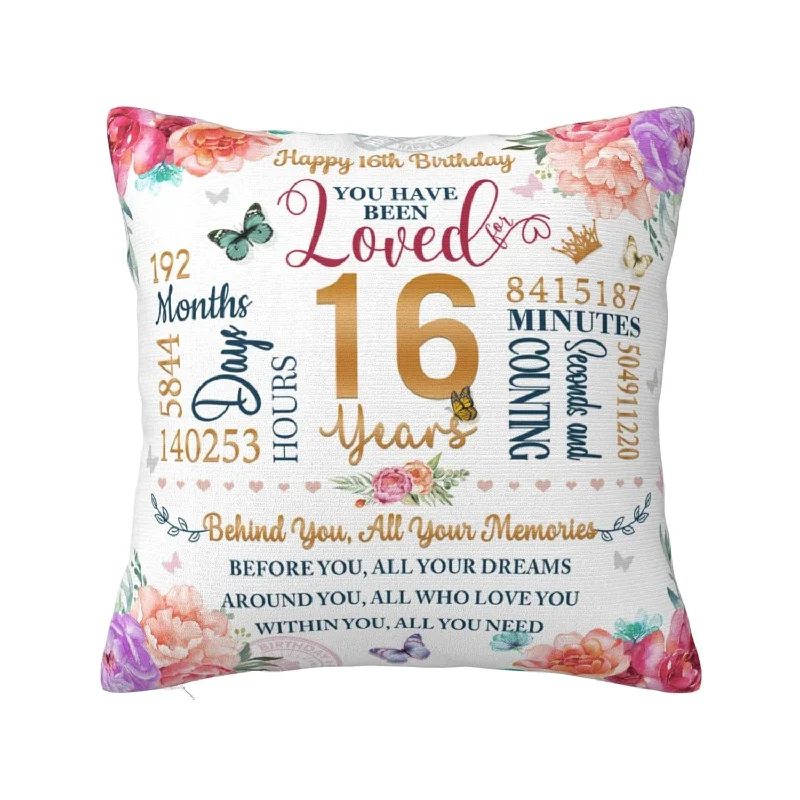 Pillow with memory foam texture-16Th Birthday Gifts For Girls, Gifts For 16 Year Old Girl Pillow Cover 18"X18"