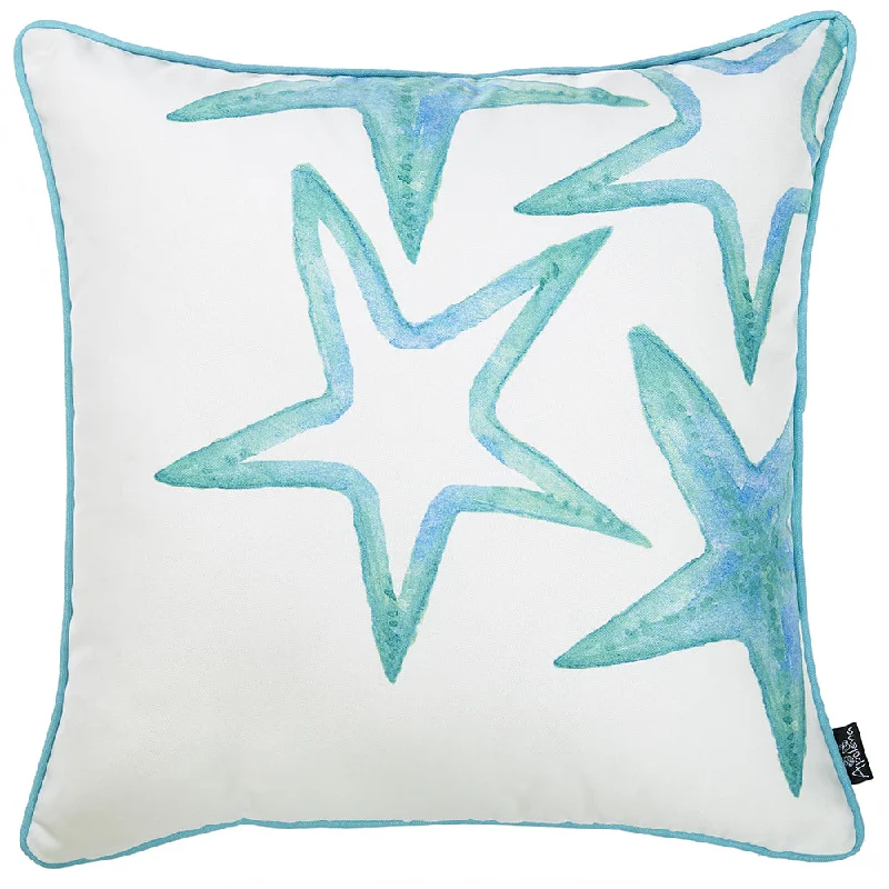 Pillow with removable fabric-18" White And Aqua Blue Starfish Decorative Throw Pillow Cover