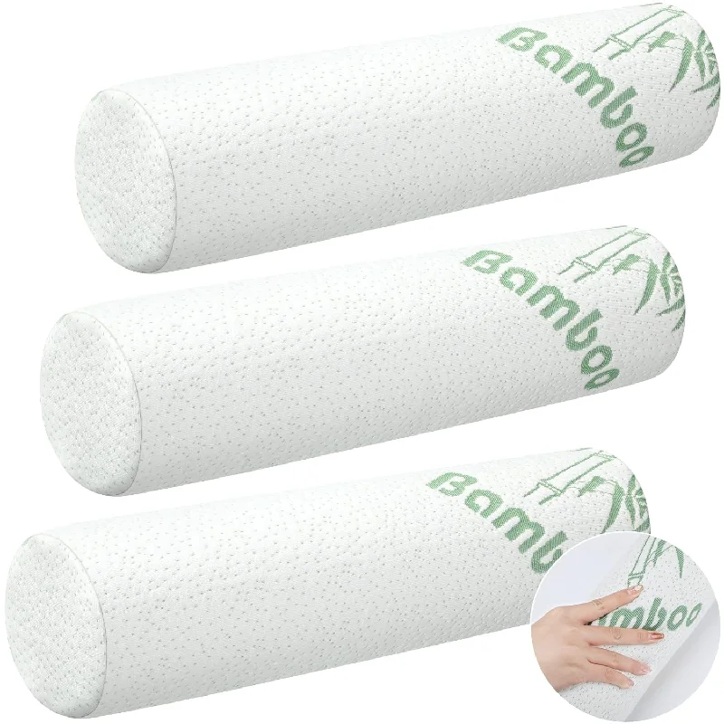 Pillow with firm support-3 Pack Bamboo Cervical Neck Roll Memory Foam Pillow Cylinder Bolster Pillow Fo