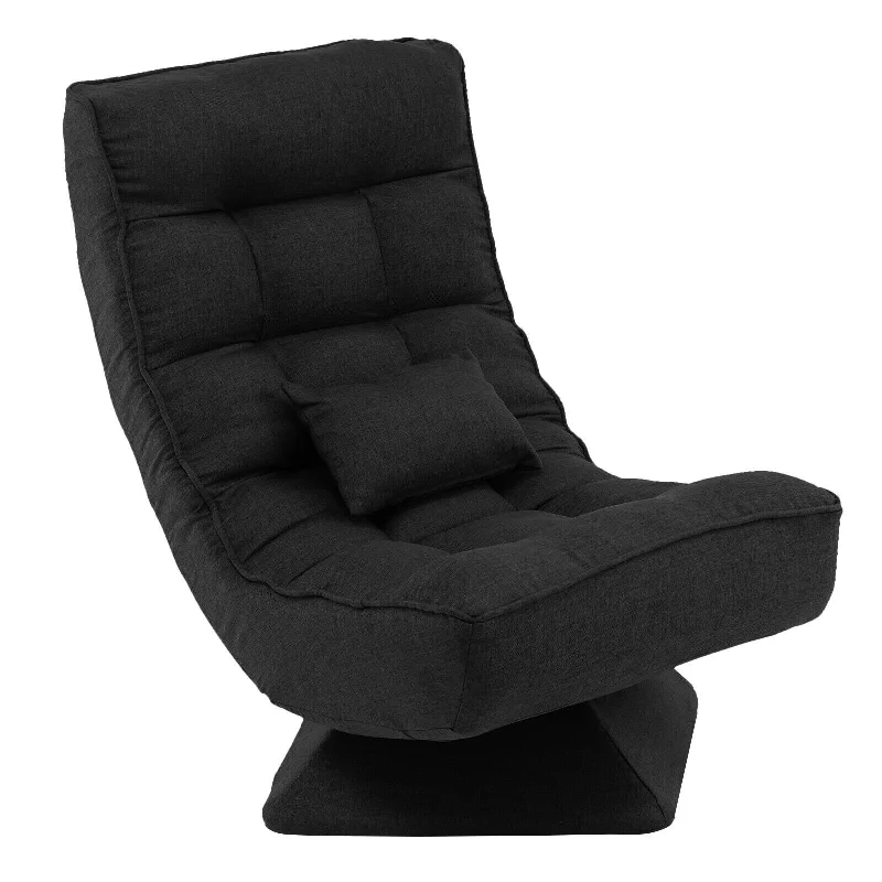 Pillow for king sleep-360° Swivel Floor Chair 5-Level Adjustable Lazy Chair w/ Massage Pillow Black