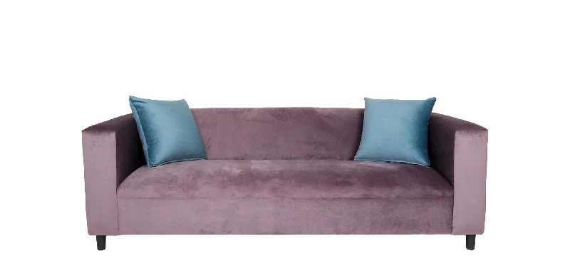 Pillow for teen comfort-72" Lavender Velvet Sofa And Toss Pillows With Black Legs