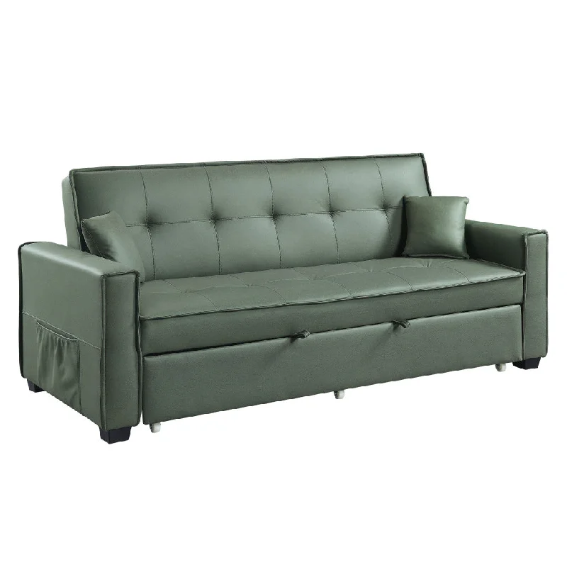 Pillow with foam fabric-82" Green Velvet Sleeper Sofa And Toss Pillows With Black Legs