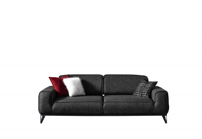 Pillow with allergen-free texture-90" Dark Gray Linen Sleeper Sofa And Toss Pillows With Silver Legs