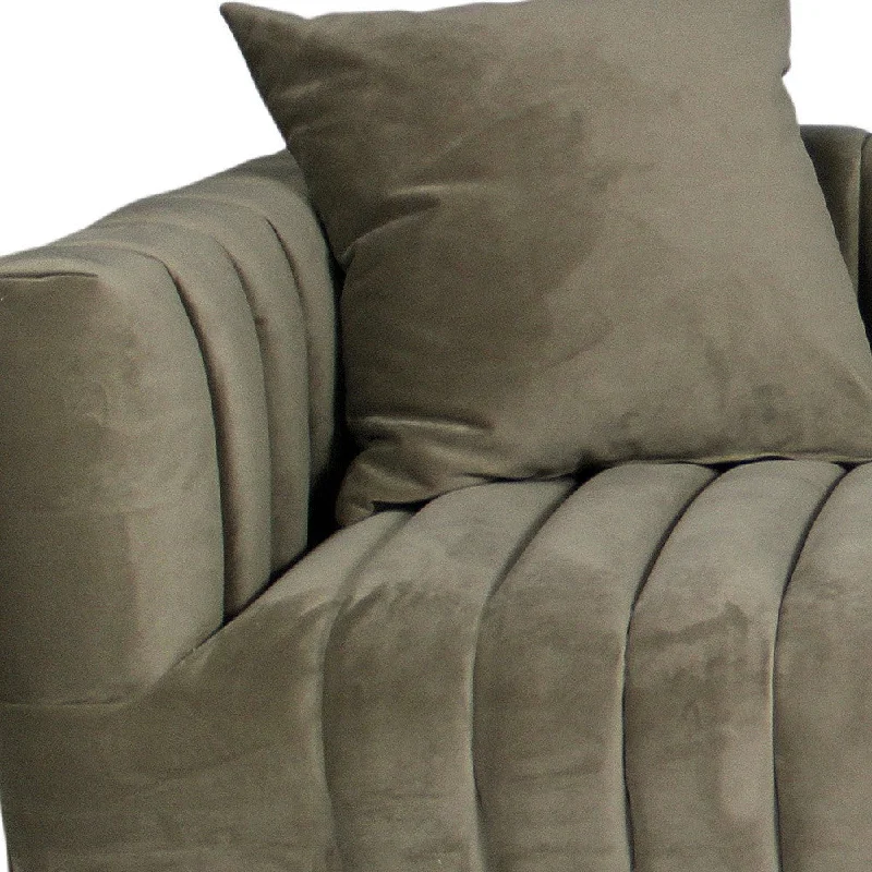 Pillow for pregnancy comfort-90" Gray Brown Velvet Sofa And Toss Pillows With Gold Legs