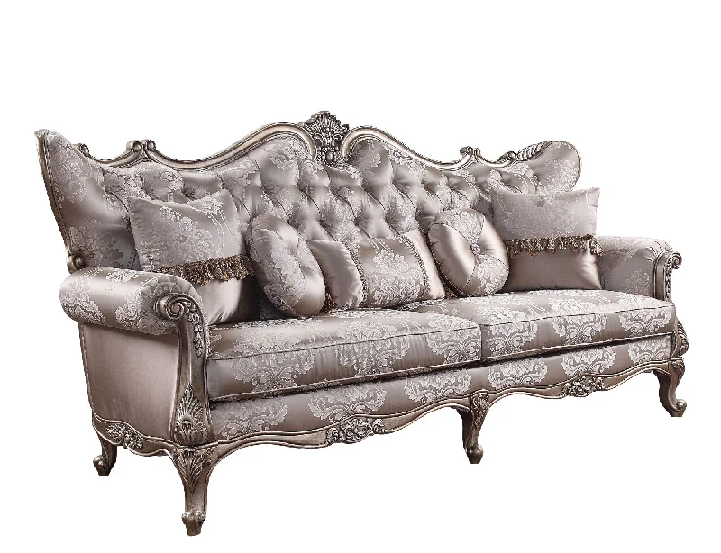 Pillow for travel relaxation-94" Dark Gray Imitation Silk Damask Sofa And Toss Pillows With Champagne Legs