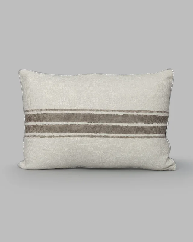 Pillow with memory foam finish-Alleppey French Stripes Pillow Cover - Ivory & Soft Grey