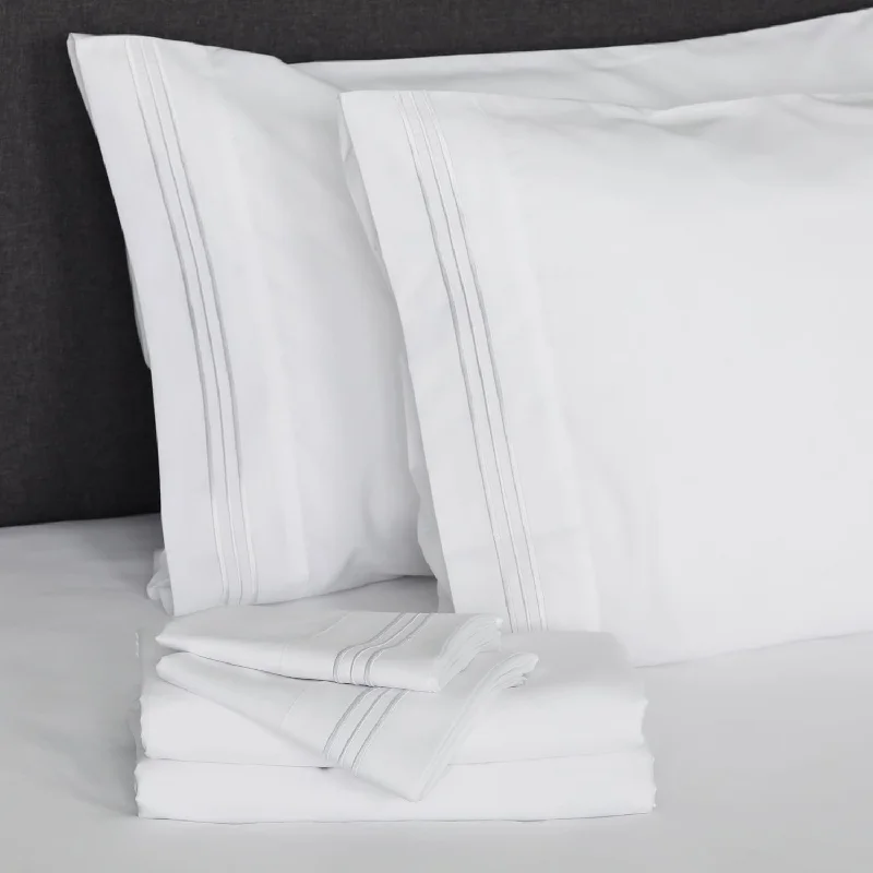 Pillow with washable fabric-Angeland Vienne Sheet And Pillowcase Set, Full, White