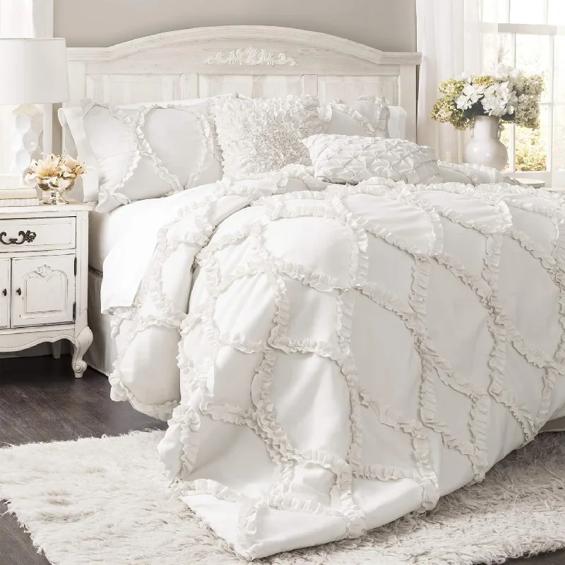 Pillow for bedroom comfort-Avon Comforter Ruffled 3 Piece Bedding Set With Pillow Shams, King, White