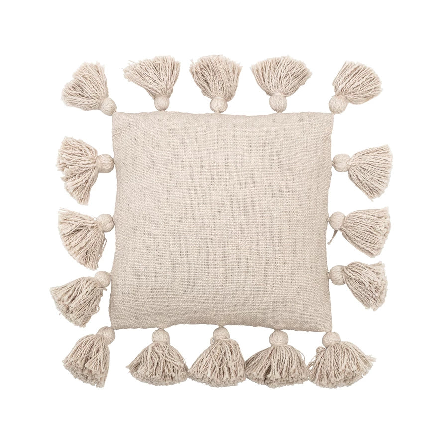 Pillow with breathable finish-Bloomingville - Slub Pillow with Tassels