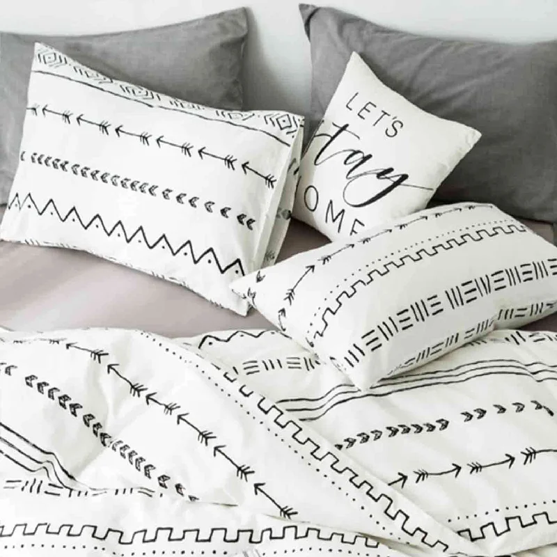 Pillow with cooling gel-Boho Bed Pillow Cases Set (2 Pack), Bohemian White And Black Geometric Stripe